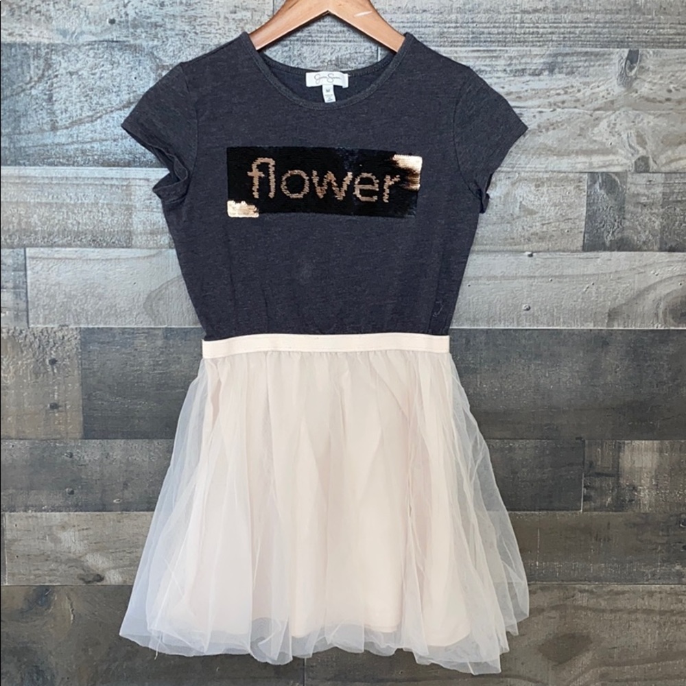 Jessica Simpson Dress With Gray Short Sleeve Top With Sequin & Pink Tull…